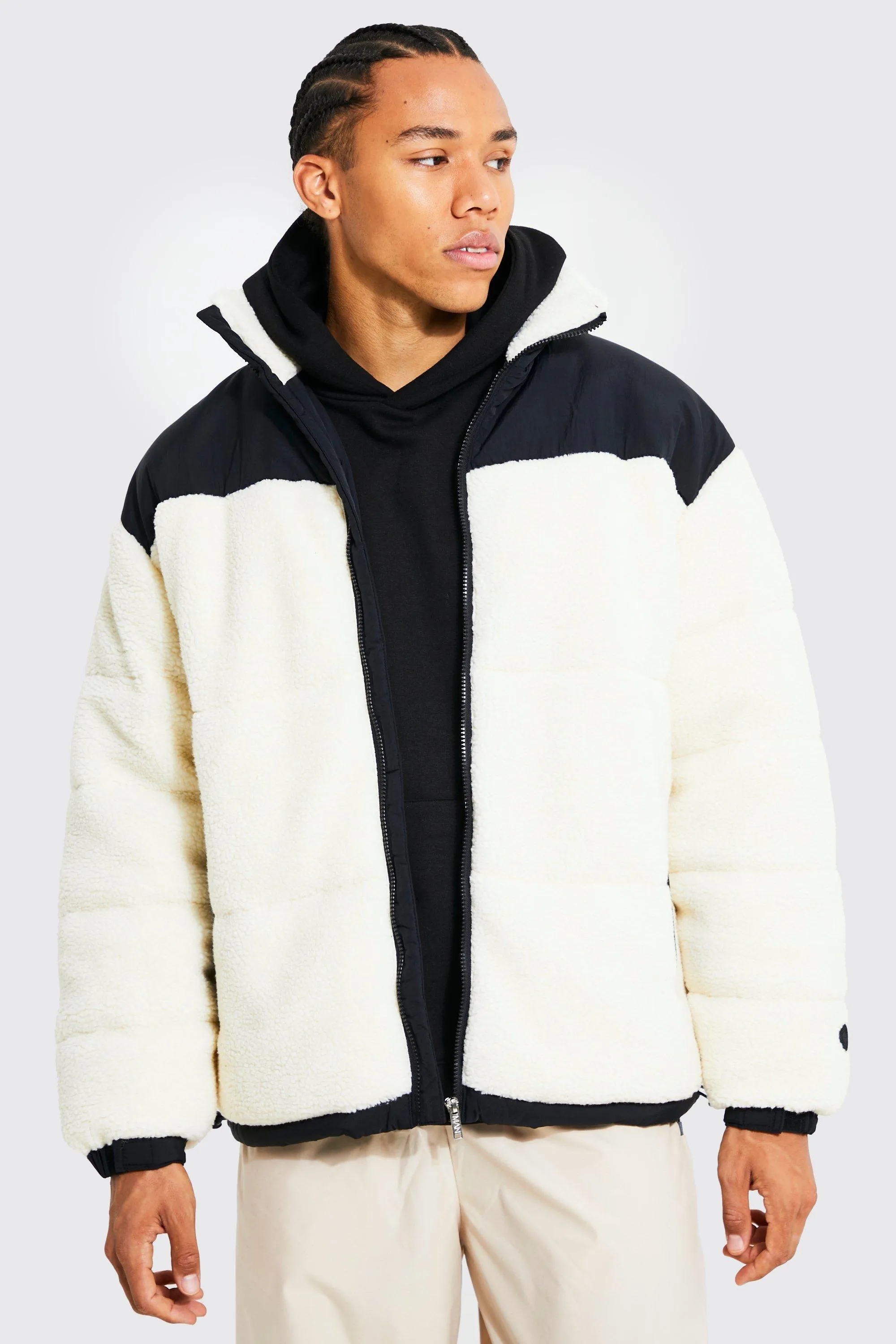 Tall Loose Fit Borg Funnel Neck Puffer