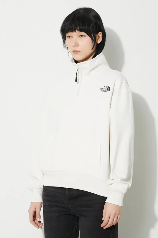 The North Face sweatshirt W Essential Qz Crew women's beige color NF0A854HQLI1