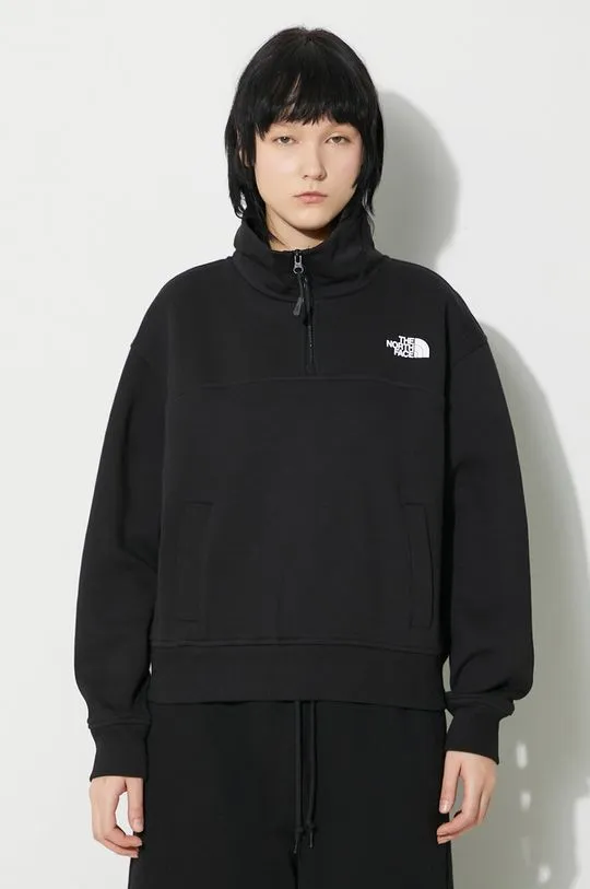 The North Face sweatshirt W Essential Qz Crew women's black color NF0A854HJK31