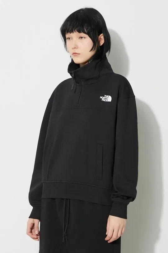 The North Face sweatshirt W Essential Qz Crew women's black color NF0A854HJK31