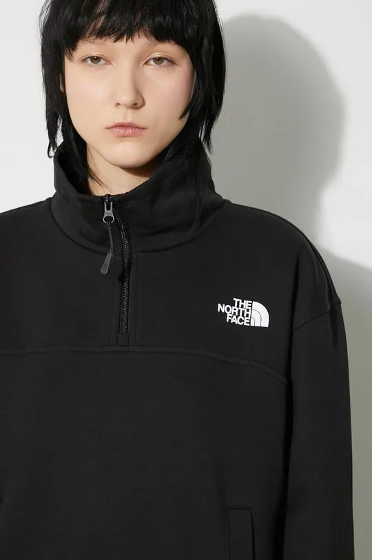 The North Face sweatshirt W Essential Qz Crew women's black color NF0A854HJK31