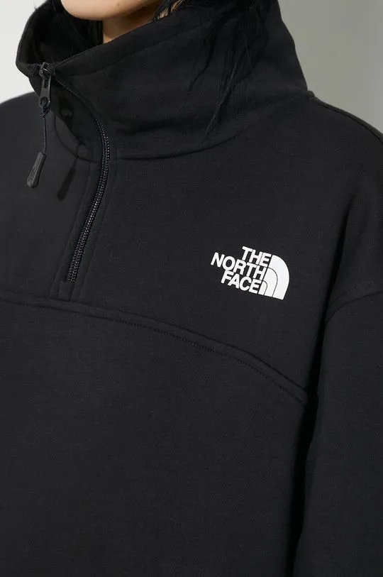 The North Face sweatshirt W Essential Qz Crew women's black color NF0A854HJK31