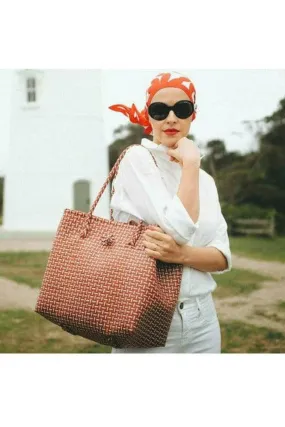 Toko Bazaar Woven Tote Bag - in Red & White