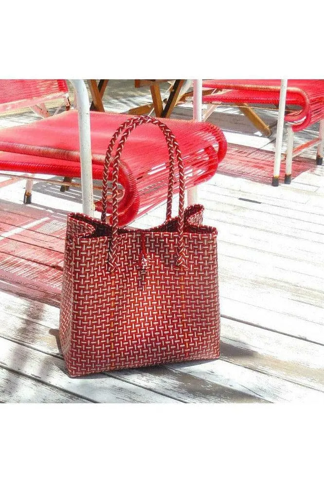 Toko Bazaar Woven Tote Bag - in Red & White