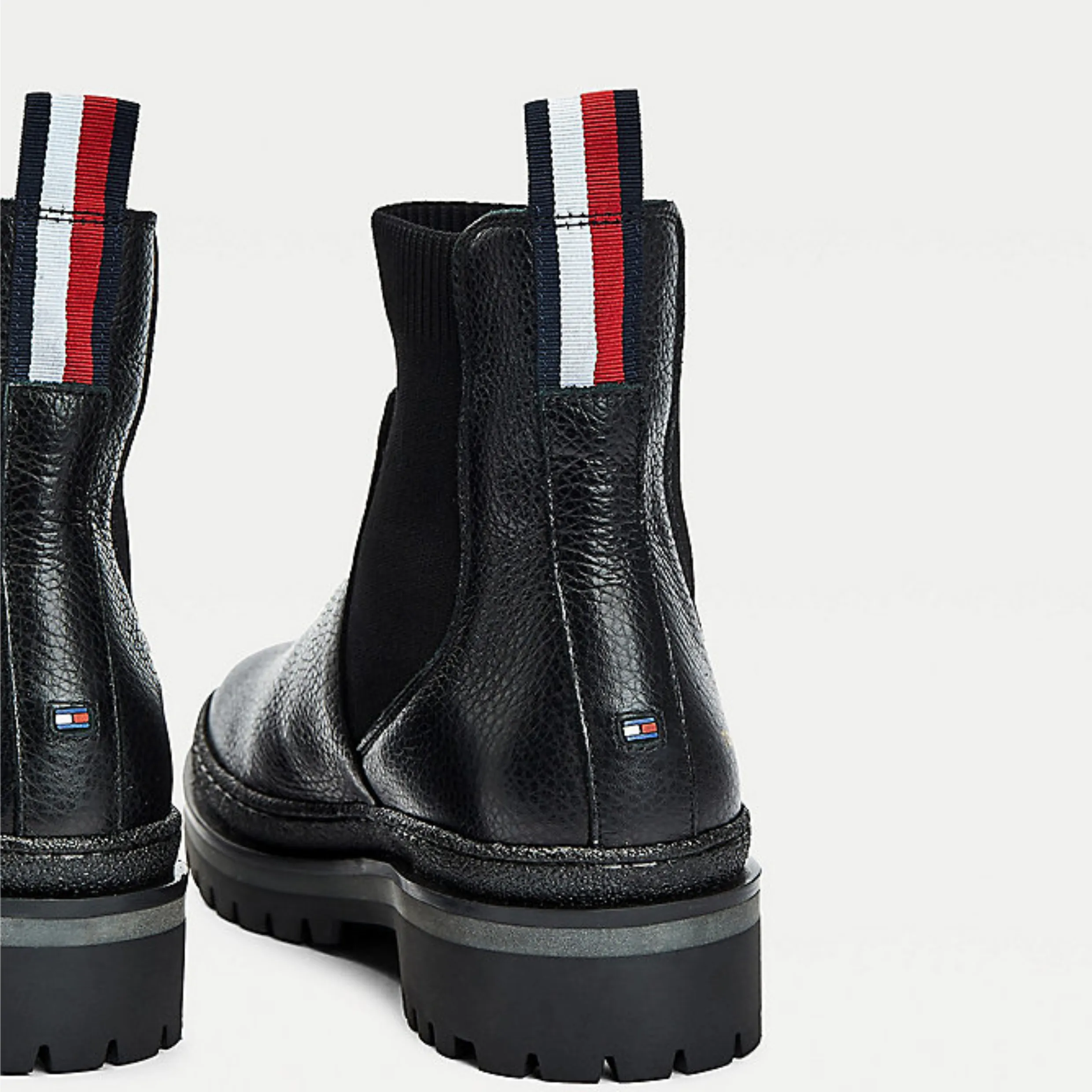 Tommy Hilfiger KNITTED PANEL LEATHER CLEAT ANKLE BOOTS 6001