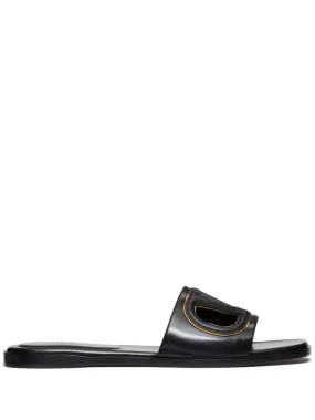 Valentino Garavani    Valentino Garavani V Logo Cut Out Leather Sandals