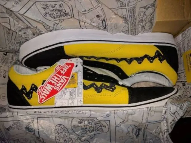 Vans old skool x peanuts charlie brown yellow/black good grief all new womens