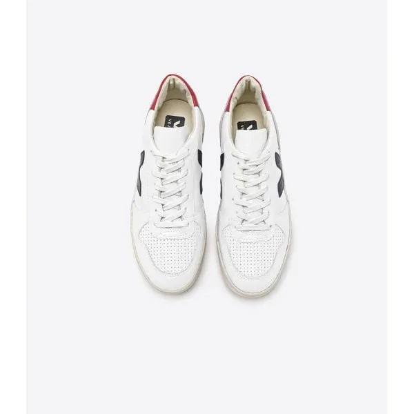 Veja V10 Womens Leather Trainers in Extra White Nautico Pekin