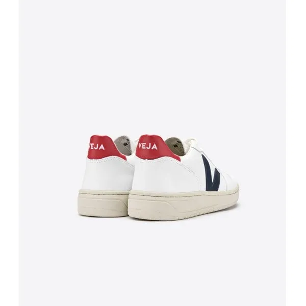 Veja V10 Womens Leather Trainers in Extra White Nautico Pekin