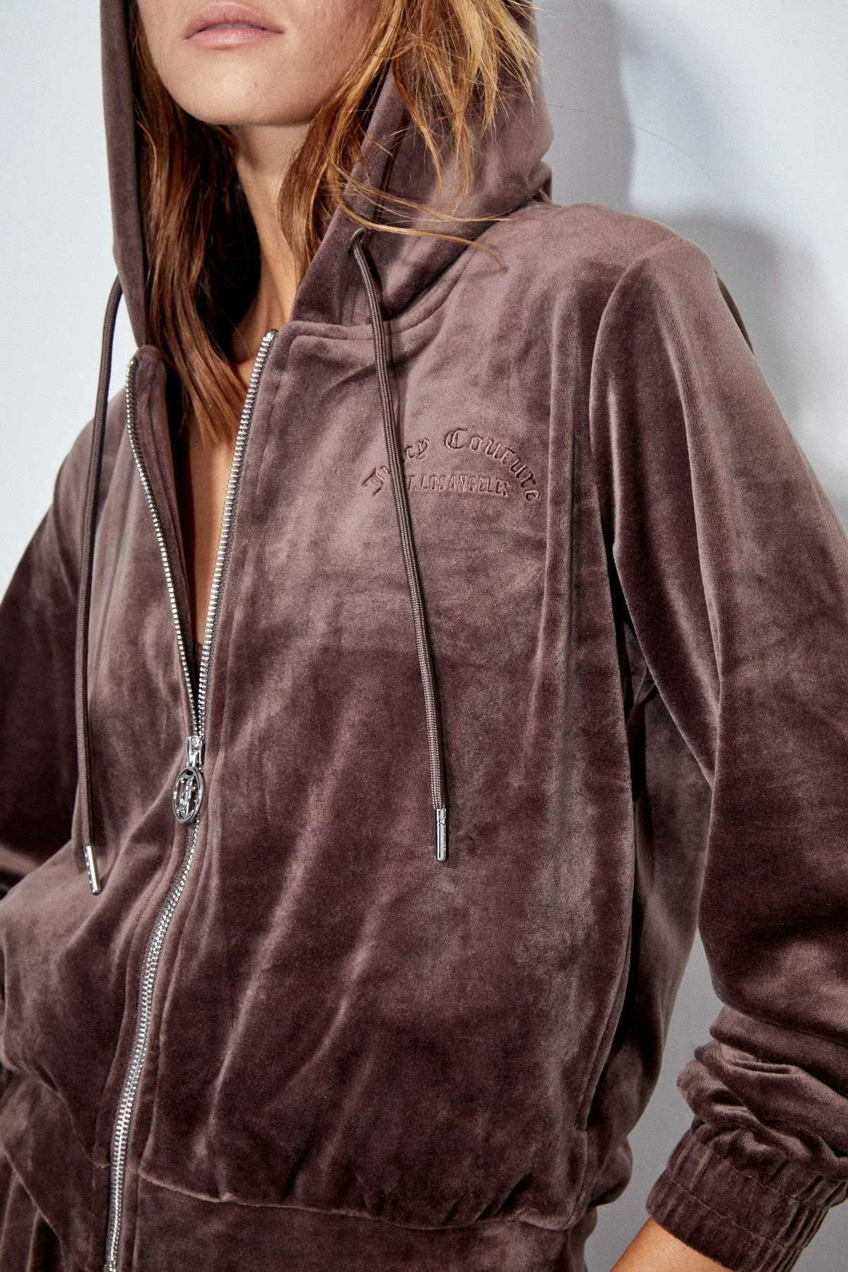 Velour Hoodie in Brown