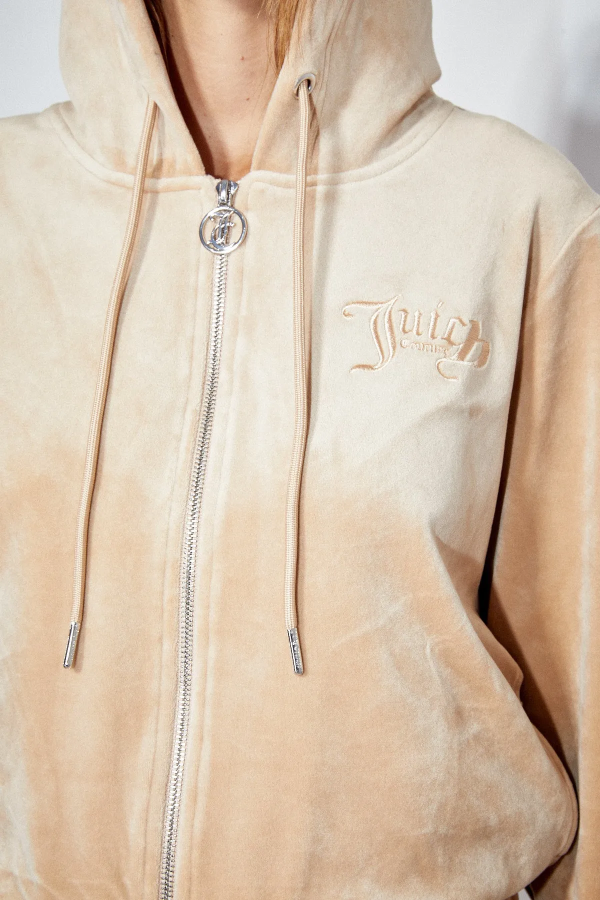 Velour Hoodie in Camel