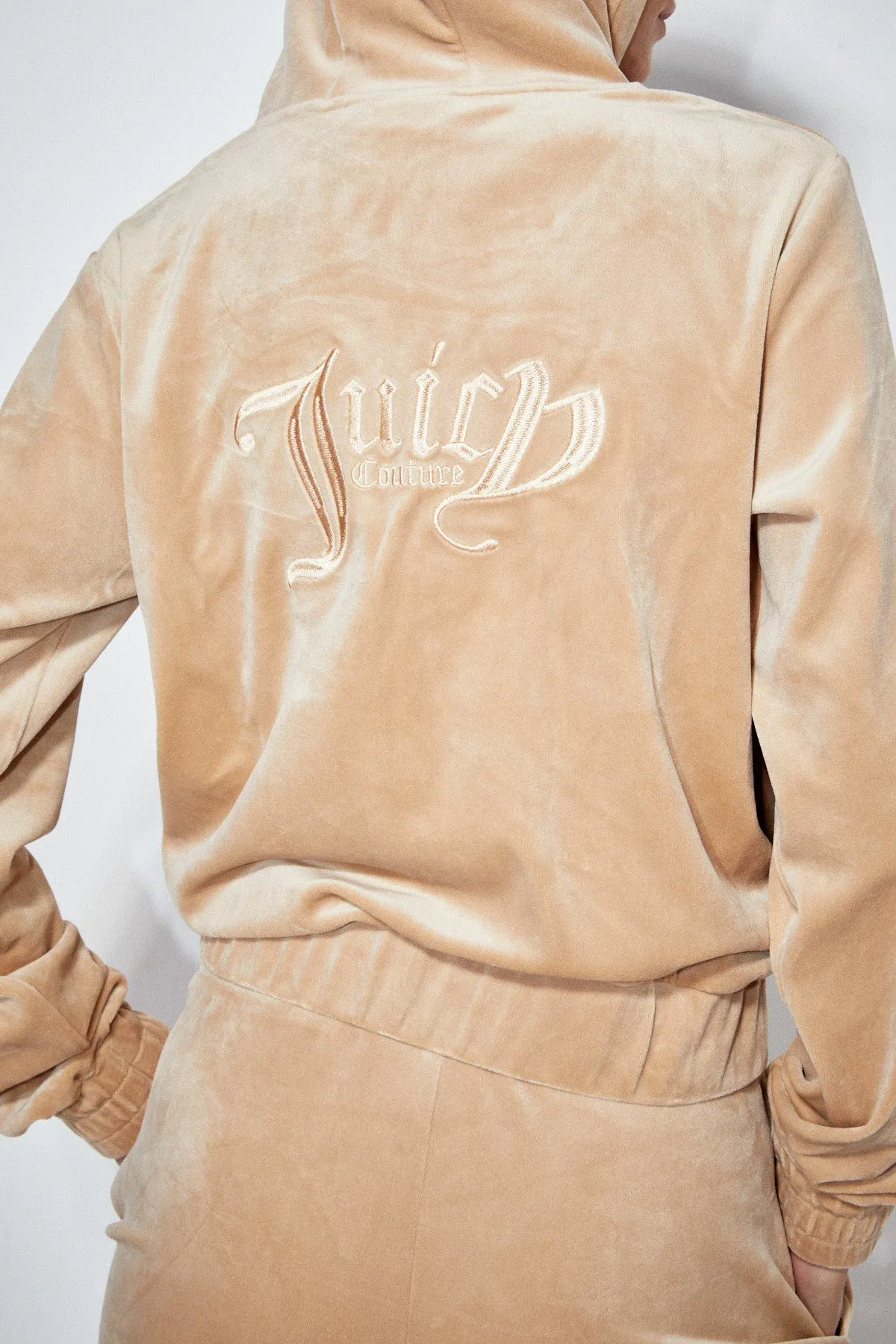 Velour Hoodie in Camel