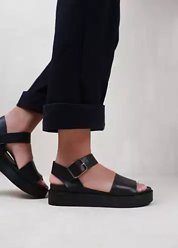 Where’s That From Phoenix Black Buckle Flat Sandals | Grattan