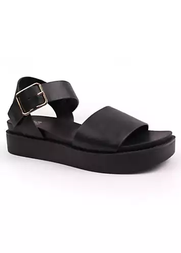 Where’s That From Phoenix Black Buckle Flat Sandals | Grattan