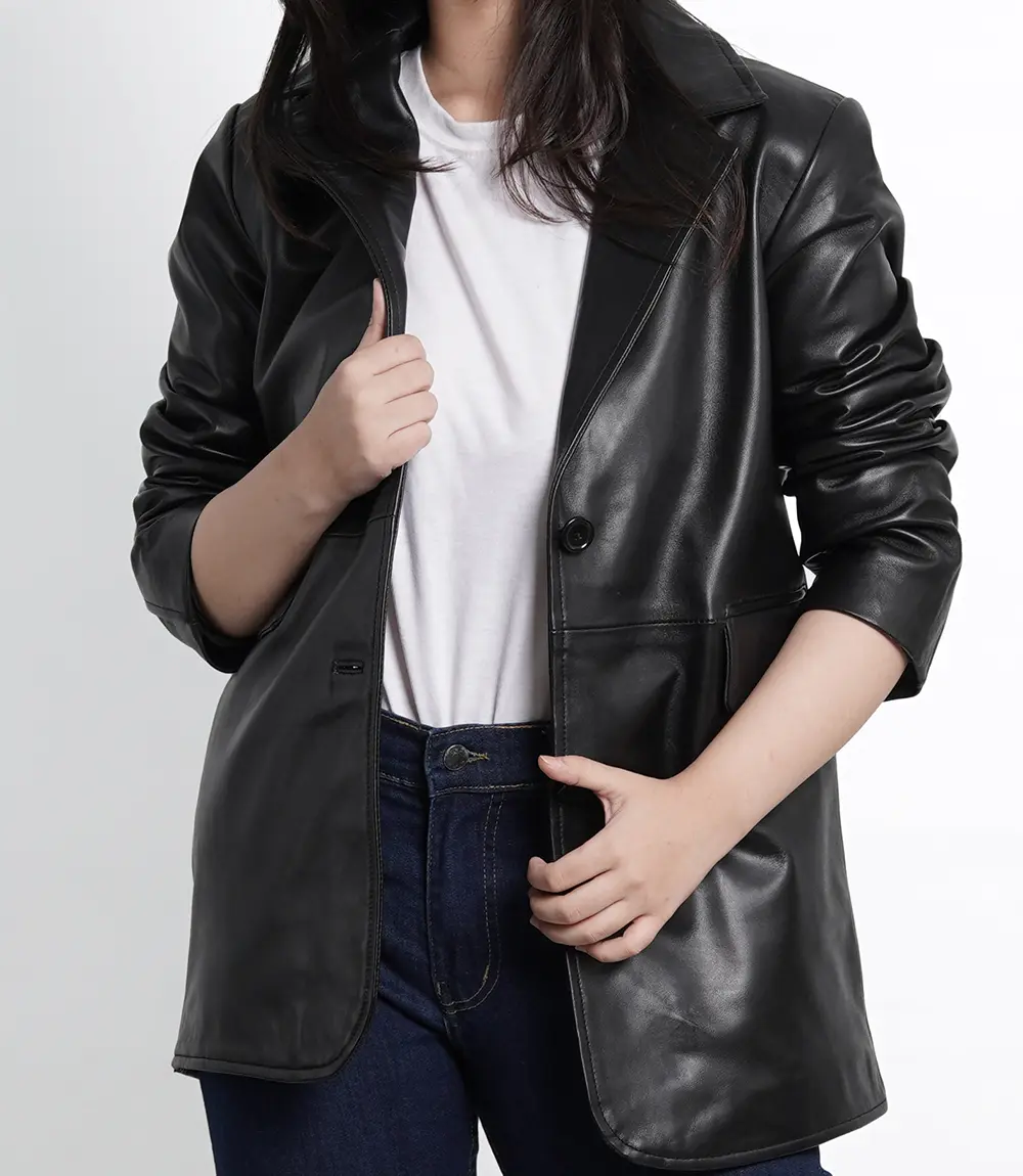 Women's Black Blazer Leather Jacket Oversized