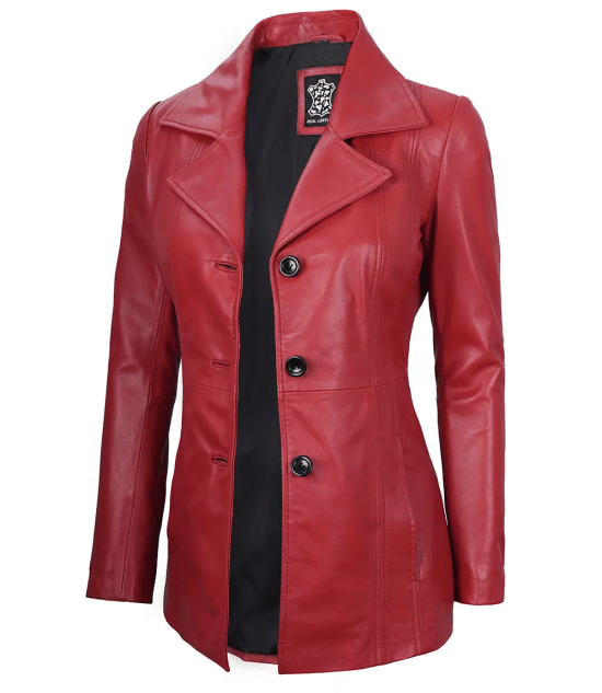 Women's Red Real Leather Blazer Jacket