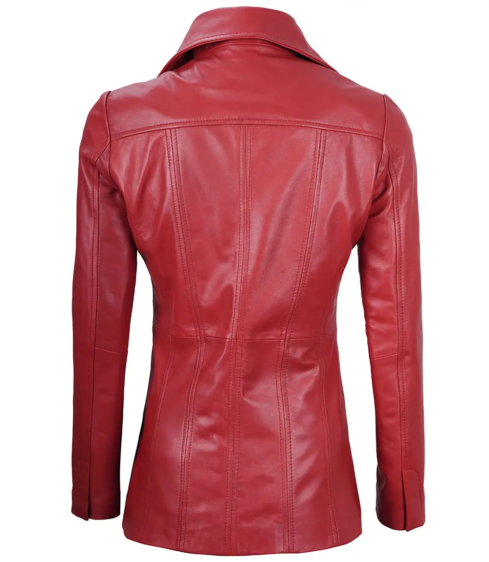 Women's Red Real Leather Blazer Jacket