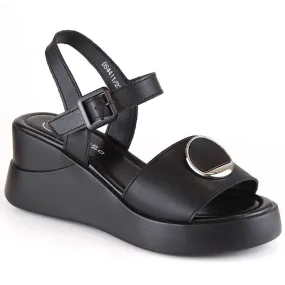 Women's black leather wedge sandals Filippo DS4411