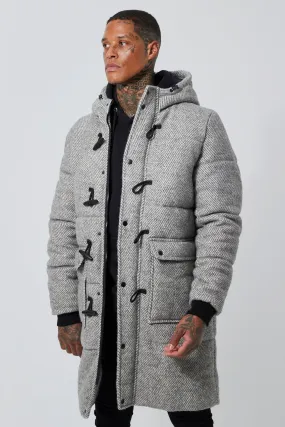 Wool Look Herringbone Duffle Puffer